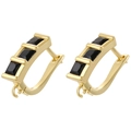 Detail of 18K gold-plated U-shaped earrings with inlaid black rectangular stones - VE1383 Gold with Black Zirconia