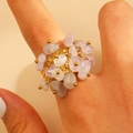 Bohemian gold ring with natural light purple raw stones and handmade wire wrapped detail - Lavender Stone Cluster Ring (10070)