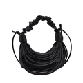 Fashionable black ruched handbag with unique layered pleats and a textured handle - Black