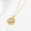 Golden sunflower necklace with marquise zircon stones and a delicate figure relief pendant - Gold White Zirconia Sunflower