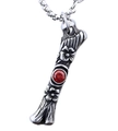 Retro stainless steel necklace featuring floral engraving and a red gemstone pendant - Steel Color Without Chain (B0307)