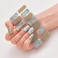Detailed laser gold foil nail stickers with blue marble and dusty rose floral patterns - Bean Green Blue Crushed Stone Gold Accent Style (DQ3-108)