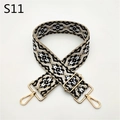 Detail of adjustable ethnic style woven strap with geometric patterns and gold lobster clasps - S11 Black