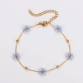 British style gold beaded bracelet featuring light blue flower charms and lobster clasp - Sky Blue-Bracelet