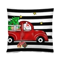 Christmas cushion cover featuring a vintage red truck and festive gnome on stripes - Style 33-Striped Background Red Truck Gnome