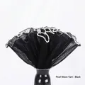 Elegant black wave mesh wrap with white pearl trim for floral gift packaging - Pearl Wave Mesh - Black