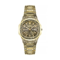 Vintage bronze-tone steel calendar watch for men featuring intricate carved floral patterns - Gold