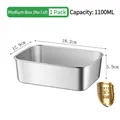 1100ML stainless steel food container without lid measuring 18.2x12.9x5.9cm - 304 Stainless Steel / No Lid / Medium/1100ML