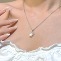 Lava style star necklace with pearl pendant and silver chain on model neck - Silver Pentagram Pearl Pendant Necklace (4418)