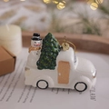 Christmas ornament featuring a vintage white truck with a snowman and green tree - Truck With Christmas Tree