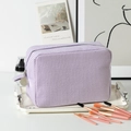 Seersucker cosmetic bag with purple and white stripes and large capacity storage - Purple