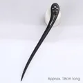 Classic black ebony wood hair pin with floral hollow design, length approx 18cm - Leaf Plum