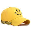 Bright yellow baseball cap with black smile embroidery and a smile ribbon detail - Adjustable / Yellow