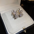 Close-up of sparkling silver geometric earrings with pavé zircons in a velvet gift box - Clover Geometric Ear Buckle (20# Ear Buckle-Silver)