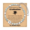 Bohemian 4mm light blue and white natural stone beaded bracelet with compass charm - Compass Pendant (Graduation Card) / With Card / Amazonite