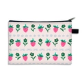 Pink large-capacity cosmetic bag with strawberry floral print and zipper closure - 18