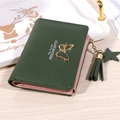 Dark green bi-fold faux leather mini wallet with gold butterfly buckle and tassel - Green