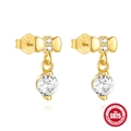 Elegante S925 sterling zilveren strik oorbellen met ronde zirkoon in gouden finish - 925 zilver / Goud #3 (Strikje)