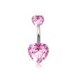 Piercing para el ombligo de acero con dos circonitas rosas en forma de corazón y acabado plata - Estilo Circonita Doble Corazón Rosa (款式九 心形款)