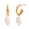 Eleganti orecchini a cerchio in acciaio placcato oro 18K con grandi perle d'acqua dolce - Oro