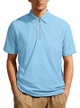 Men's light blue waffle knit polo shirt with zip neck and short sleeves in casual fit - S / Light Blue