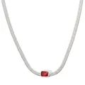 Silver herringbone snake chain necklace featuring a rectangular red zircon pendant - PDD143 Style / Silver Red Zirconia