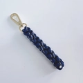 Handmade woven key charm in navy blue and white pattern with gold lobster clasp - Dark Blue