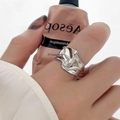Irregular wavy S925 sterling silver open ring with small zircon worn on finger - JZ0410-Wave Zircon