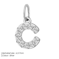 Silver letter C pendant paved with clear zircons, size 6.5-7mm for DIY jewelry making - C-Silver