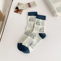 Süße Socken aus Baumwolle in Weiß und Marineblau mit Cartoon-Hundemuster als Wadenstrümpfe - Einheitsgröße / Hunde-Stil