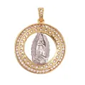 Religious pendant with Virgin Mary silver relief and clear zircon border, 25mm x 34mm - Dark Blue M144218-Two-Tone Round CZ Mary