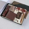 Brown leather men's gift set with watch, wallet, belt, tie, sunglasses and cufflinks - 11-Piece Coffee Set (Belt + Wallet + 3 Bracelets + Beads + Sunglasses + 2 Cufflinks + Tie + Gift Box)
