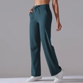 Detail der High-Waist-Yogahose mit Kordelzug und Seitentaschen in Dunkelblaugrün - S / Standard / Dunkles Blaugrün