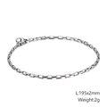 Bracciale a catena a maglie rettangolari in acciaio inossidabile argento, 195x2mm - 195mm Lunghezza x 2mm Larghezza (KB126672-Z)