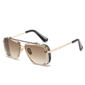 Retro steampunk square sunglasses with gold metal frame and gradient brown lenses - Gold Frame / Tea Gradient Lens