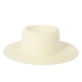 Close-up of the intricate weave and texture of the cream flat-top wide-brim straw hat - Adjustable / Cream