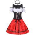 Traditionelles deutsches Dirndl Oktoberfest Kostümset mit rotem Rock und schwarzem Mieder - S / Rot (Kleid, Halsband, Kopfschmuck)