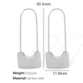 Silver stainless steel padlock earrings with dimensions and weight details on white background - Silver