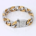 Men's two-tone gold and steel Cuban chain bracelet with artistic skull buckle clasp - 23CM / Two-tone Mixed Style (KB28664-D)