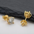 Classic 18K gold plated S925 sterling silver stud earrings with four-prong moissanite - 0.5ct*2 (1ct Total) / Gold