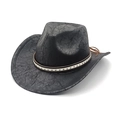 Détail d'un chapeau de cowboy noir avec texture en cuir craquelé et rivets étoilés - M(56-58cm) / Noir