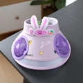 Light purple children's sun hat with dual fans and a cute pink rabbit cartoon character - Ice Silk Rabbit Double Fan Style / Ice Silk Rabbit Double Fan-Purple