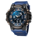 Navy blue and black dual-display sports watch with rose gold metal accents and resin strap - Dark Blue
