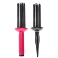 Fluffy styling hair brush set with pink round handle and black pointed tail comb - Black Gen 2 + Red (2-Piece Set)