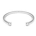 Bracelet jonc ouvert minimaliste en argent brillant avec deux pierres de zircone cubique - Cuivre Plaqué Or 18K / Or Platine avec Double Zircone