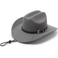 Detailed side view of grey felt cowboy hat featuring silver buckle and adjustable strap - Gray (With Belt Decor)