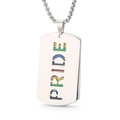 Silver stainless steel dog tag necklace featuring rainbow PRIDE cutout and box chain - Silver Hollow PRIDE Dog Tag Style (KP100461)