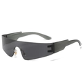Randloze donkergrijze Y2K sportzonnebril met wrap-around lens en een hoek van 45 graden - Zwart Frame / Zwarte Lenzen