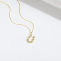 Goldene Hufeisen-Halskette mit weißen quadratischen Zirkonia-Steinen an feiner Kette - Hufeisen (Weiße Zirkonia)