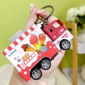 Red and white ice cream truck keychain with a standard metal ring and a mini happy truck design - Ice Cream Truck